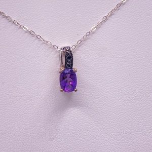 Amethyst and Lab Black Diamond Pendant, 925 Sterling Silver